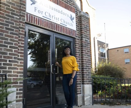 ReShonda Young stands outside a church property